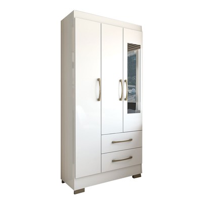 Guarda-Roupa Solteiro Florença 3 Portas 2 Gavetas com Espelho Branco - Panorama Móveis