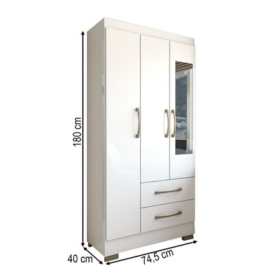 Guarda-Roupa Solteiro Florença 3 Portas 2 Gavetas com Espelho Branco - Panorama Móveis