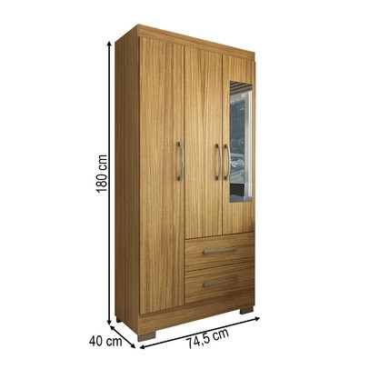 Guarda-Roupa Solteiro Florença 3 Portas 2 Gavetas com Espelho Marrocos - Panorama Móveis