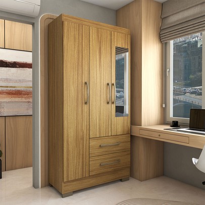 Guarda-Roupa Solteiro Florença 3 Portas 2 Gavetas com Espelho Marrocos - Panorama Móveis