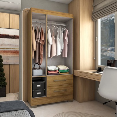 Guarda-Roupa Solteiro Florença 3 Portas 2 Gavetas com Espelho Marrocos - Panorama Móveis