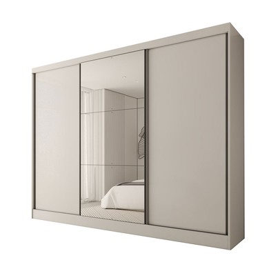 Guarda-Roupa Casal Europa 3 Portas 4 Gavetas 100% Mdf com Espelho Branco - Panorama Móveis
