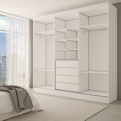 Guarda-Roupa Casal Europa 3 Portas 4 Gavetas 100% Mdf com Espelho Branco - Panorama Móveis