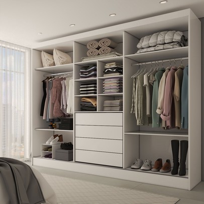 Guarda-Roupa Casal Europa 3 Portas 4 Gavetas 100% Mdf com Espelho Branco - Panorama Móveis