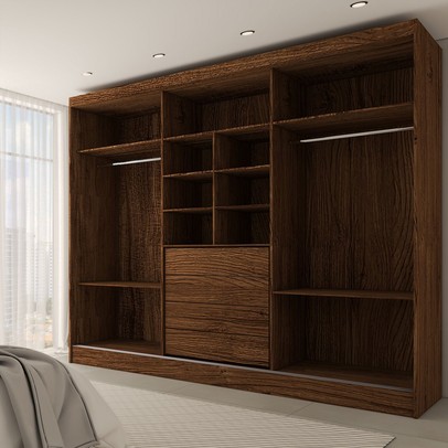 Guarda-Roupa Casal Europa 3 Portas 4 Gavetas 100% Mdf Castanho/Preto - Panorama Móveis