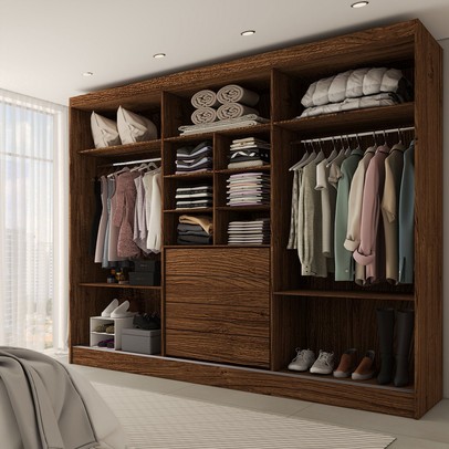 Guarda-Roupa Casal Europa 3 Portas 4 Gavetas 100% Mdf Castanho/Preto - Panorama Móveis