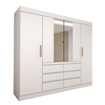 Guarda-Roupa Casal Luxúria 4 Portas 6 Gavetas com Espelho Branco - Panorama Móveis