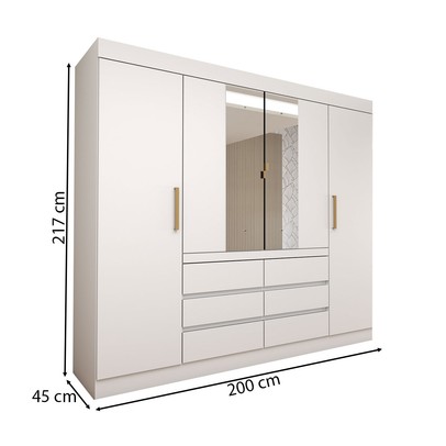 Guarda-Roupa Casal Luxúria 4 Portas 6 Gavetas com Espelho Branco - Panorama Móveis