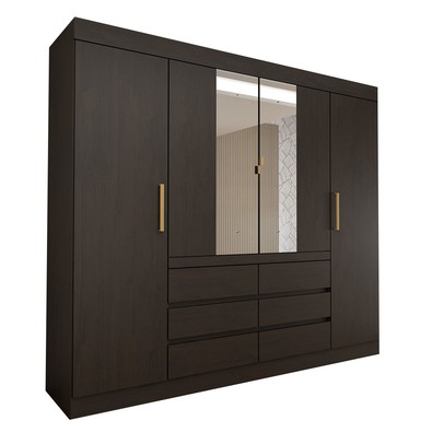 Guarda-Roupa Casal Luxúria 4 Portas 6 Gavetas com Espelho Ebano - Panorama Móveis