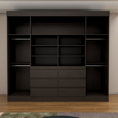 Guarda-Roupa Casal Luxúria 4 Portas 6 Gavetas com Espelho Ebano - Panorama Móveis