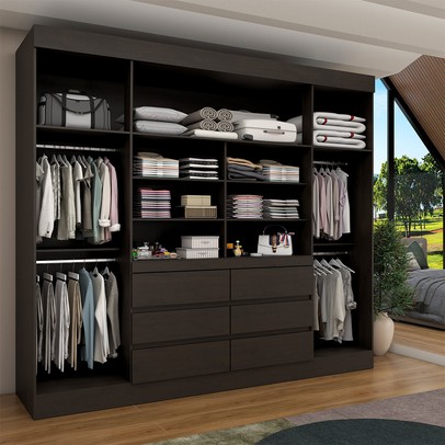 Guarda-Roupa Casal Luxúria 4 Portas 6 Gavetas com Espelho Ebano - Panorama Móveis