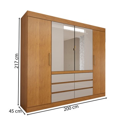 Guarda-Roupa Casal Luxúria 4 Portas 6 Gavetas com Espelho Cinamomo/Off White - Panorama Móveis