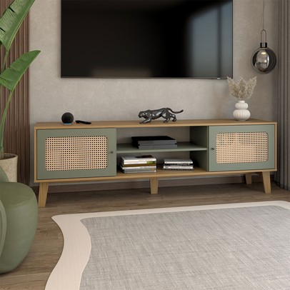 Rack para TV Até 75 Polegadas Retro 2 Portas Carvalho/Menta - Panorama Móveis