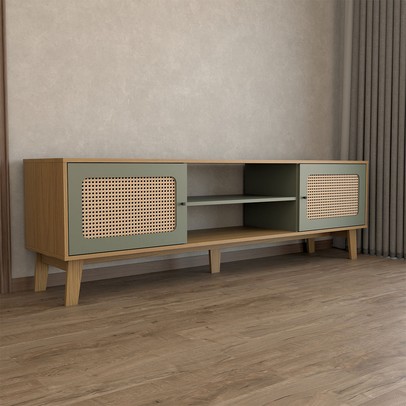 Rack para TV Até 75 Polegadas Retro 2 Portas Carvalho/Menta - Panorama Móveis