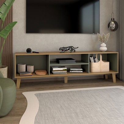 Rack para TV Até 75 Polegadas Retro 2 Portas Carvalho/Menta - Panorama Móveis