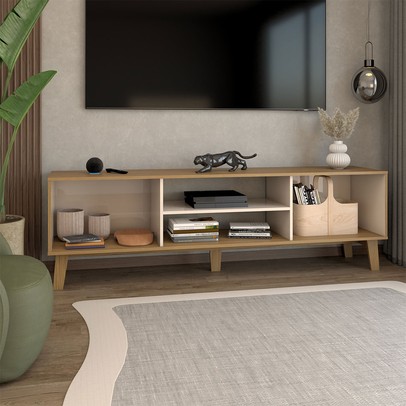 Rack para TV Até 75 Polegadas Retro 2 Portas Carvalho/Off White - Panorama Móveis