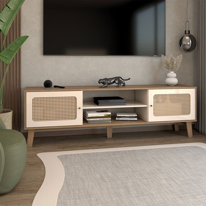 Rack para TV Até 75 Polegadas Retro 2 Portas Cinamomo/Off White - Panorama Móveis