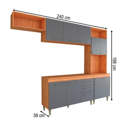 Cozinha Completa Vanessa 9 Portas 2 Gavetas Cinamomo/Grafite - Panorama Móveis