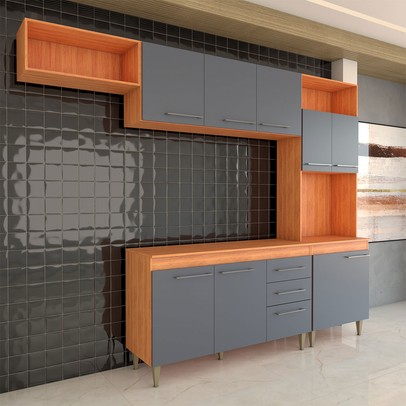 Cozinha Completa Vanessa 9 Portas 2 Gavetas Cinamomo/Grafite - Panorama Móveis