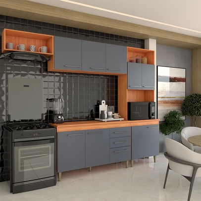 Cozinha Completa Vanessa 9 Portas 2 Gavetas Cinamomo/Grafite - Panorama Móveis