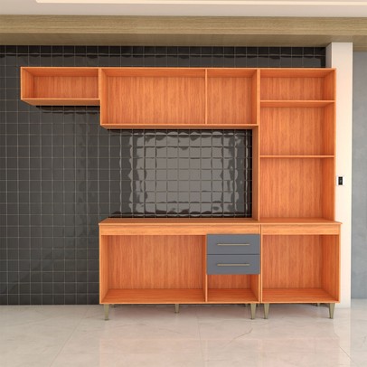 Cozinha Completa Vanessa 9 Portas 2 Gavetas Cinamomo/Grafite - Panorama Móveis