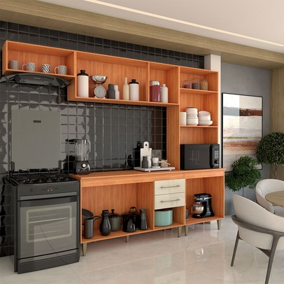 Cozinha Completa Vanessa 9 Portas 2 Gavetas Cinamomo/Off White - Panorama Móveis