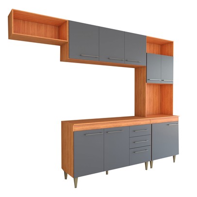 Armário de Cozinha Vanessa 9 Portas 2 Gavetas Cinamomo/Grafite - Panorama Móveis