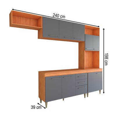 Armário de Cozinha Vanessa 9 Portas 2 Gavetas Cinamomo/Grafite - Panorama Móveis