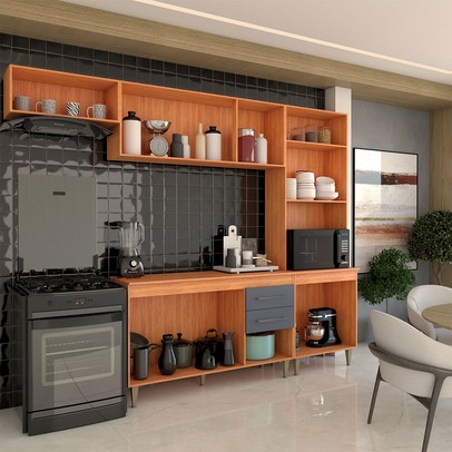Armário de Cozinha Vanessa 9 Portas 2 Gavetas Cinamomo/Grafite - Panorama Móveis
