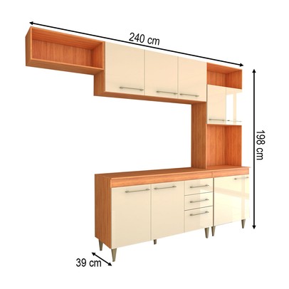 Armário de Cozinha Vanessa 9 Portas 2 Gavetas Cinamomo/Off White - Panorama Móveis