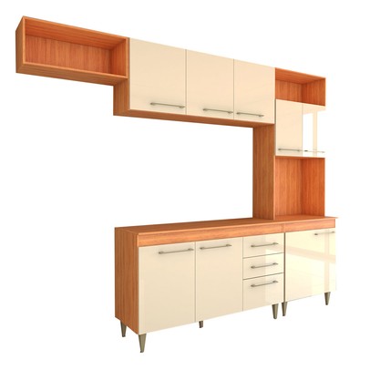 Armário de Cozinha Vanessa 9 Portas 2 Gavetas Cinamomo/Off White - Panorama Móveis