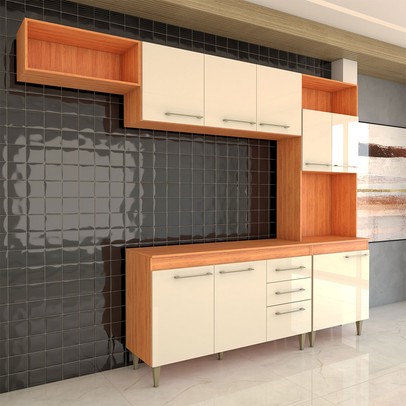 Armário de Cozinha Vanessa 9 Portas 2 Gavetas Cinamomo/Off White - Panorama Móveis