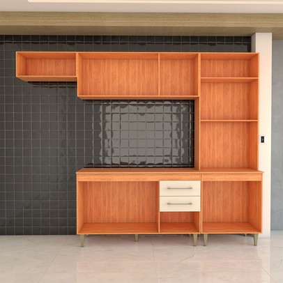 Armário de Cozinha Vanessa 9 Portas 2 Gavetas Cinamomo/Off White - Panorama Móveis