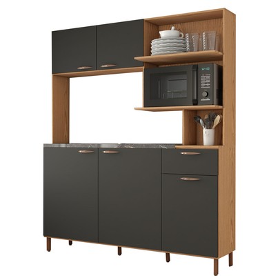 Cozinha Compacta Malu 5 Portas 1 Gavetas Freijó/Grafite Belga - Panorama Móveis