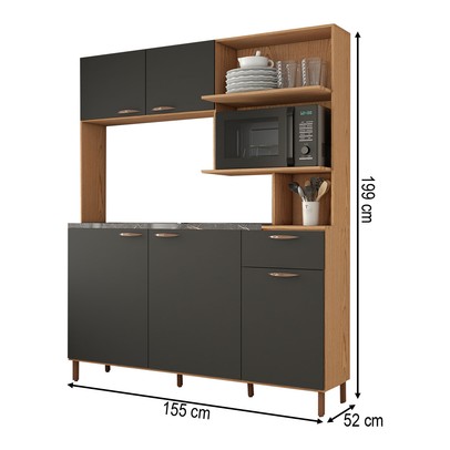 Cozinha Compacta Malu 5 Portas 1 Gavetas Freijó/Grafite Belga - Panorama Móveis