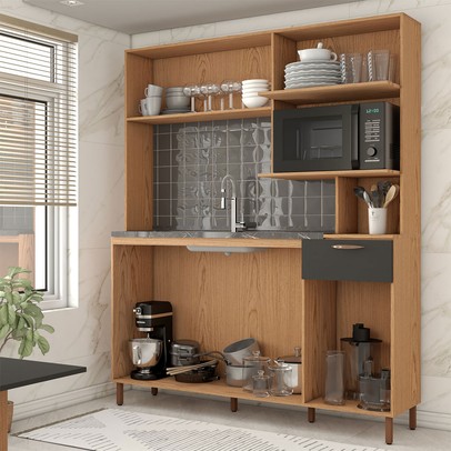 Cozinha Compacta Malu 5 Portas 1 Gavetas Freijó/Grafite Belga - Panorama Móveis