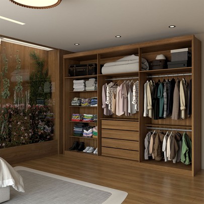 Guarda-Roupa Casal Closetto 6 Portas 4 Gavetas 100% Mdf Amêndola Touch/Off White - Panorama Móveis