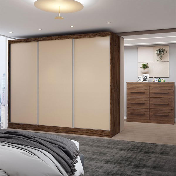 Guarda-Roupa Casal Europa 3 Portas 10 Gavetas 100% Mdf Castanho/Nude - Panorama Móveis