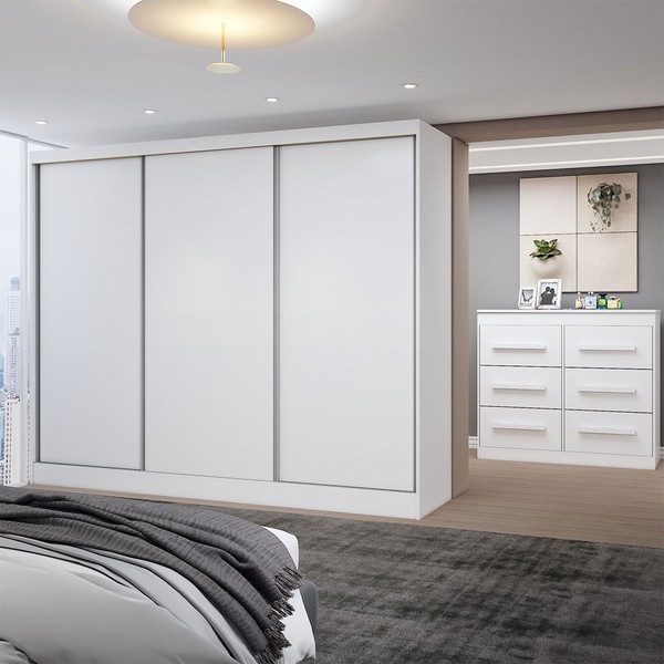 Guarda-Roupa Casal Europa 3 Portas 10 Gavetas 100% Mdf Branco - Panorama Móveis
