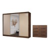 Guarda-Roupa Casal Europa 3 Portas 10 Gavetas 100% Mdf com Espelho Castanho/Nude - Panorama Móveis