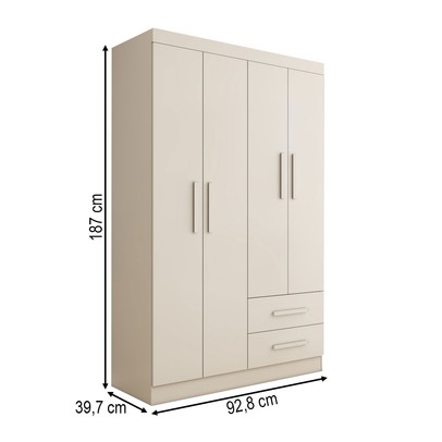 Guarda-Roupa Solteiro Zeus 4 Portas 2 Gavetas Flex Branco  - Panorama Móveis