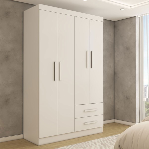 Guarda-Roupa Solteiro Zeus 4 Portas 2 Gavetas Flex Branco  - Panorama Móveis