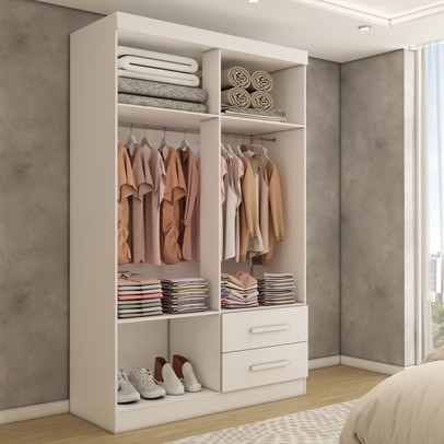 Guarda-Roupa Solteiro Zeus 4 Portas 2 Gavetas Flex Branco  - Panorama Móveis