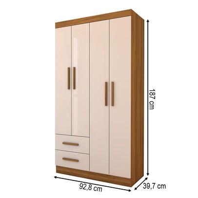 Guarda-Roupa Infantil Linho 4 Portas 2 Gavetas Freijó Trend/Off White Tx - Panorama Móveis