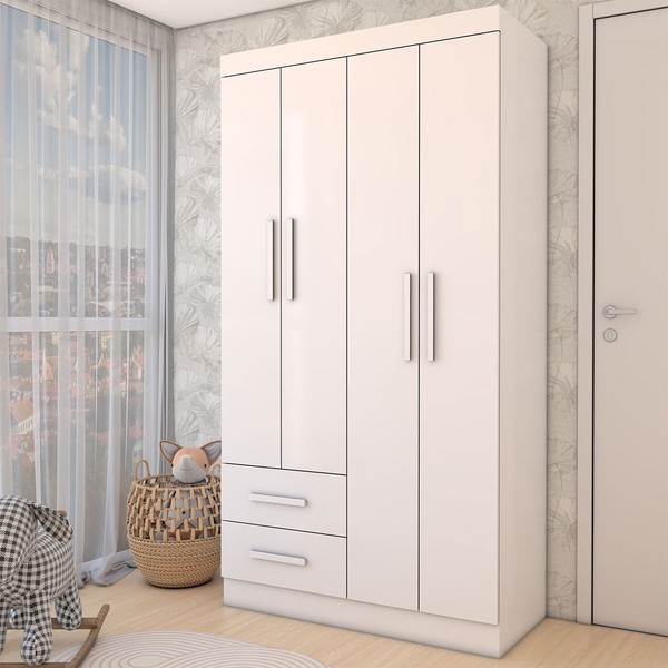 Guarda-Roupa Infantil Linho 4 Portas 2 Gavetas Flex Branco - Panorama Móveis