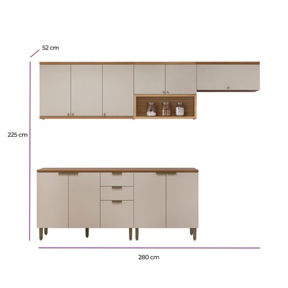 Cozinha Completa Selene 11 Portas 2 Gavetas Jequitibá/Off White Fosco - Linea Brasil