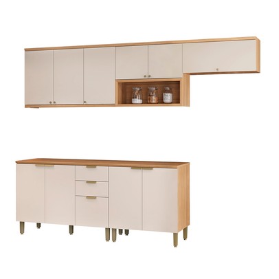 Cozinha Completa Selene 11 Portas 2 Gavetas Jequitibá/Off White Fosco - Linea Brasil