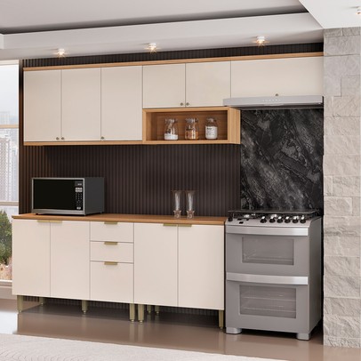 Cozinha Completa Selene 11 Portas 2 Gavetas Jequitibá/Off White Fosco - Linea Brasil