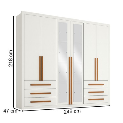 Guarda-Roupa Casal Monaco Plus 6 Portas 6 Gavetas com Espelho Branco - Maxel