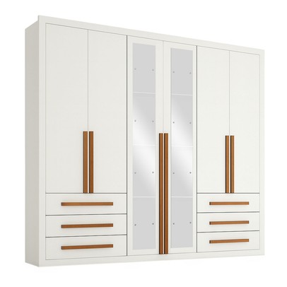 Guarda-Roupa Casal Monaco Plus 6 Portas 6 Gavetas com Espelho Branco - Maxel